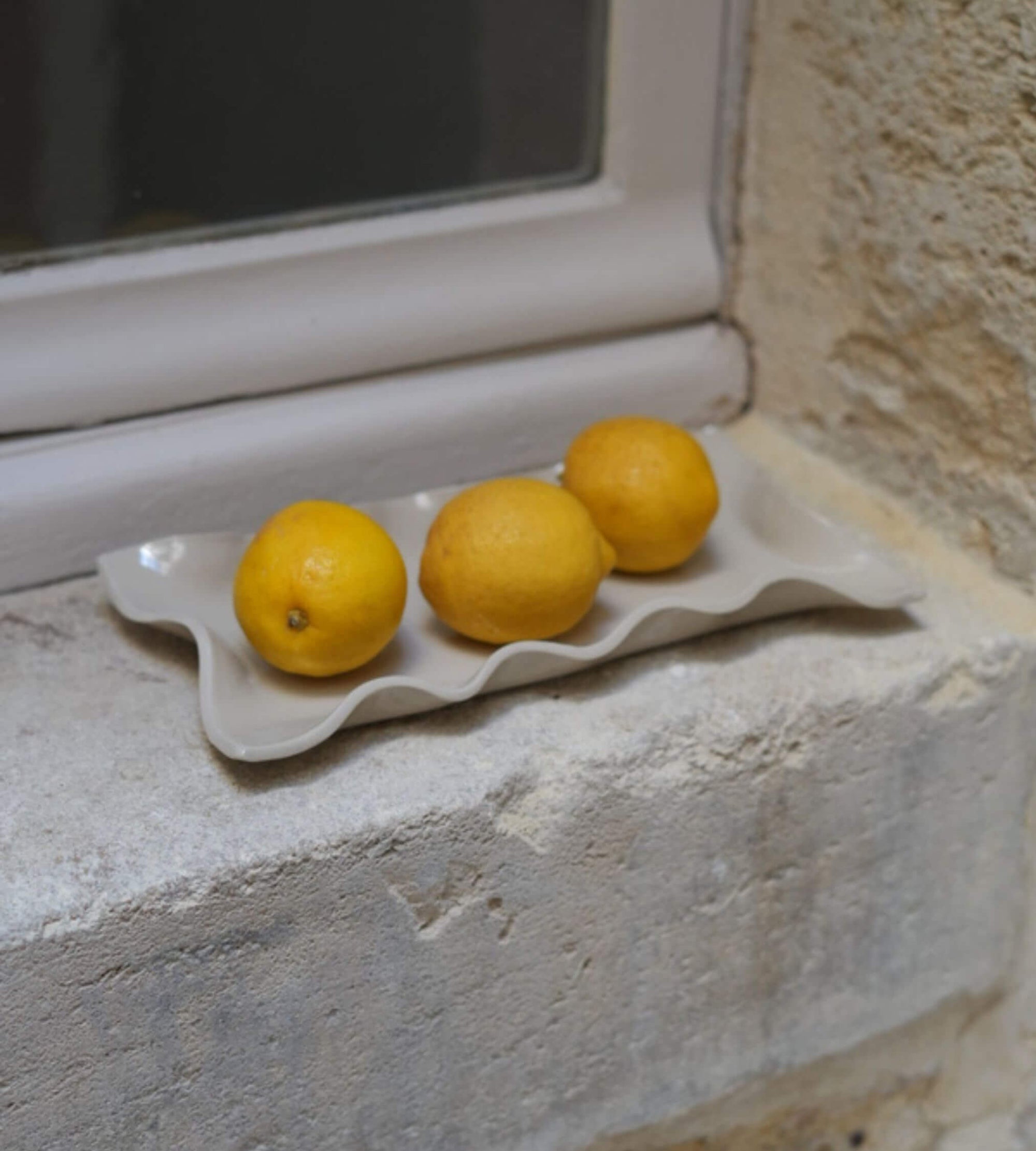 Plateau à fruits Ibiza, grès lisse émail transparent, céramique artisanale 