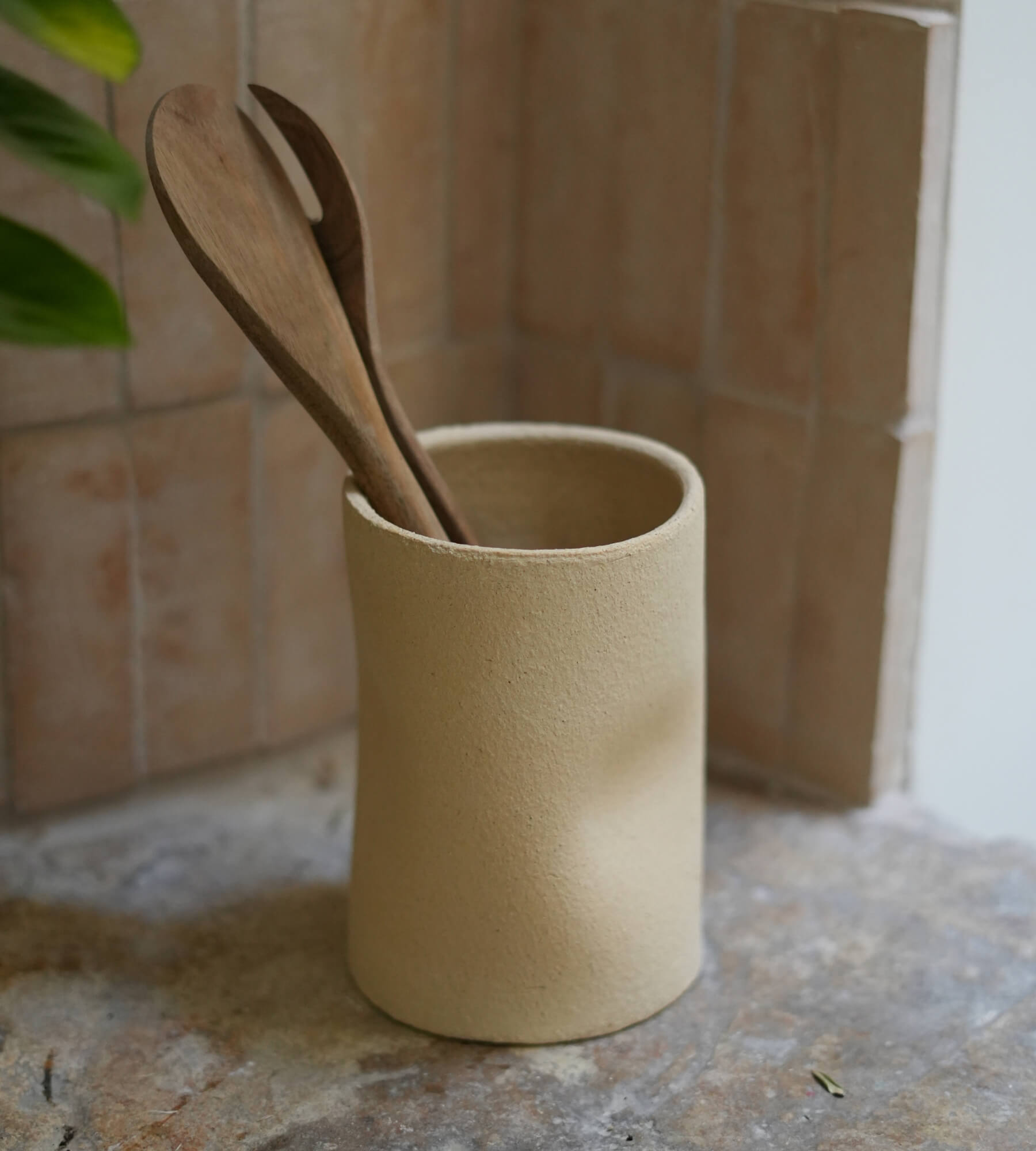 Pot à ustensiles MILAN grès chamotté crème 