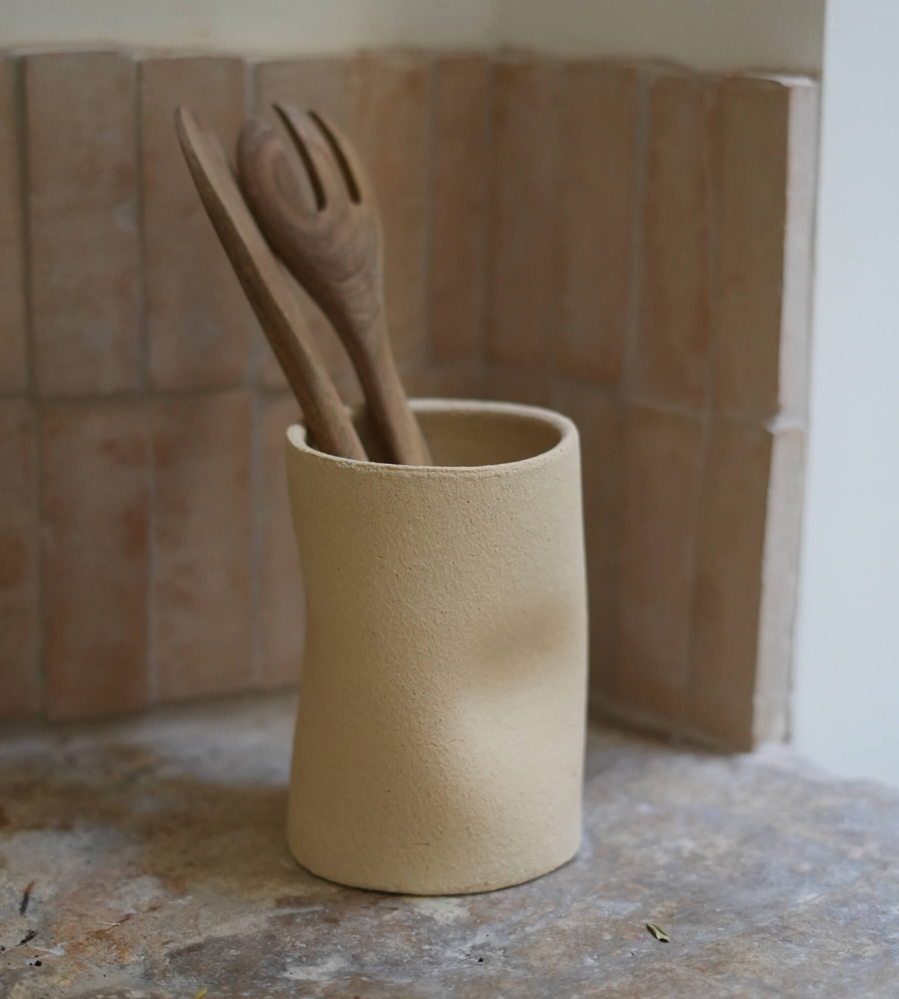 Pot à ustensiles MILAN grès chamotté beige crème brut